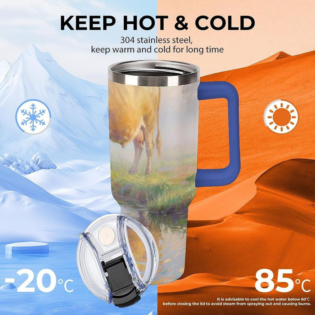 40oz Stainless Steel Cup with Handle And Straw Leak-proof Cup Colorful Dot Sprite for Car Cup Holders And Outdoor Travel
