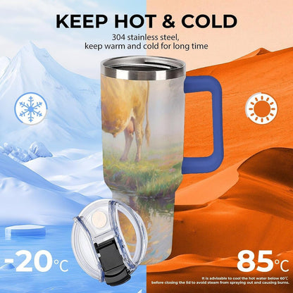 40oz Stainless Steel Cup with Handle And Straw Leak-proof Cup Colorful Dot Sprite for Car Cup Holders And Outdoor Travel