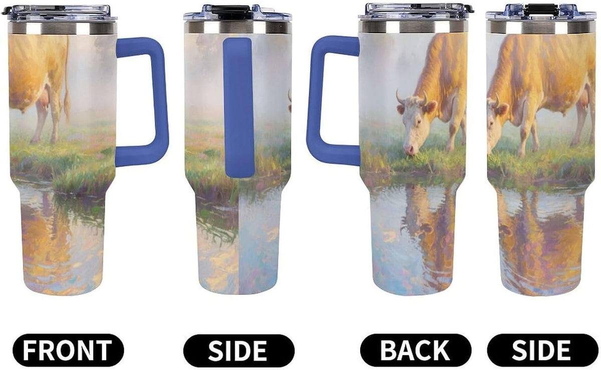 40oz Stainless Steel Cup with Handle And Straw Leak-proof Cup Colorful Dot Sprite for Car Cup Holders And Outdoor Travel