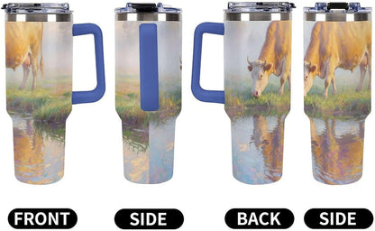 40oz Stainless Steel Cup with Handle And Straw Leak-proof Cup Colorful Dot Sprite for Car Cup Holders And Outdoor Travel