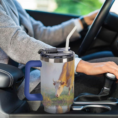 40oz Stainless Steel Cup with Handle And Straw Leak-proof Cup Colorful Dot Sprite for Car Cup Holders And Outdoor Travel