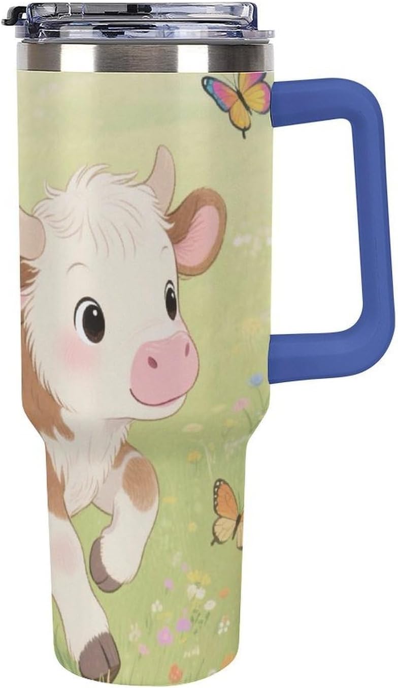 40oz Stainless Steel Cup with Handle And Straw Leak-proof Cup Colorful Dot Sprite for Car Cup Holders And Outdoor Travel