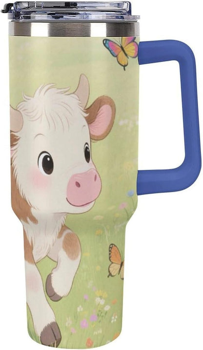 40oz Stainless Steel Cup with Handle And Straw Leak-proof Cup Colorful Dot Sprite for Car Cup Holders And Outdoor Travel