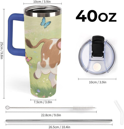 40oz Stainless Steel Cup with Handle And Straw Leak-proof Cup Colorful Dot Sprite for Car Cup Holders And Outdoor Travel