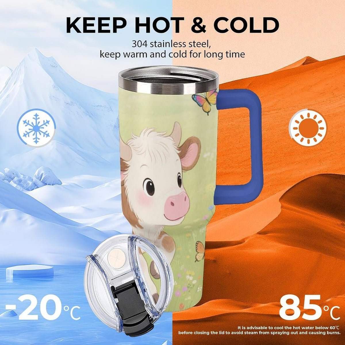40oz Stainless Steel Cup with Handle And Straw Leak-proof Cup Colorful Dot Sprite for Car Cup Holders And Outdoor Travel