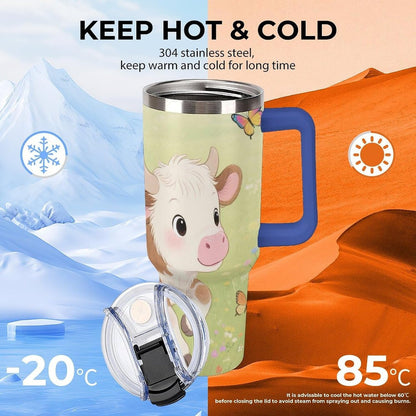 40oz Stainless Steel Cup with Handle And Straw Leak-proof Cup Colorful Dot Sprite for Car Cup Holders And Outdoor Travel