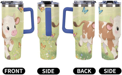 40oz Stainless Steel Cup with Handle And Straw Leak-proof Cup Colorful Dot Sprite for Car Cup Holders And Outdoor Travel