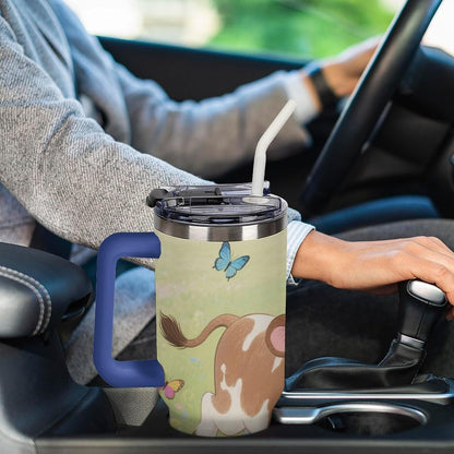 40oz Stainless Steel Cup with Handle And Straw Leak-proof Cup Colorful Dot Sprite for Car Cup Holders And Outdoor Travel