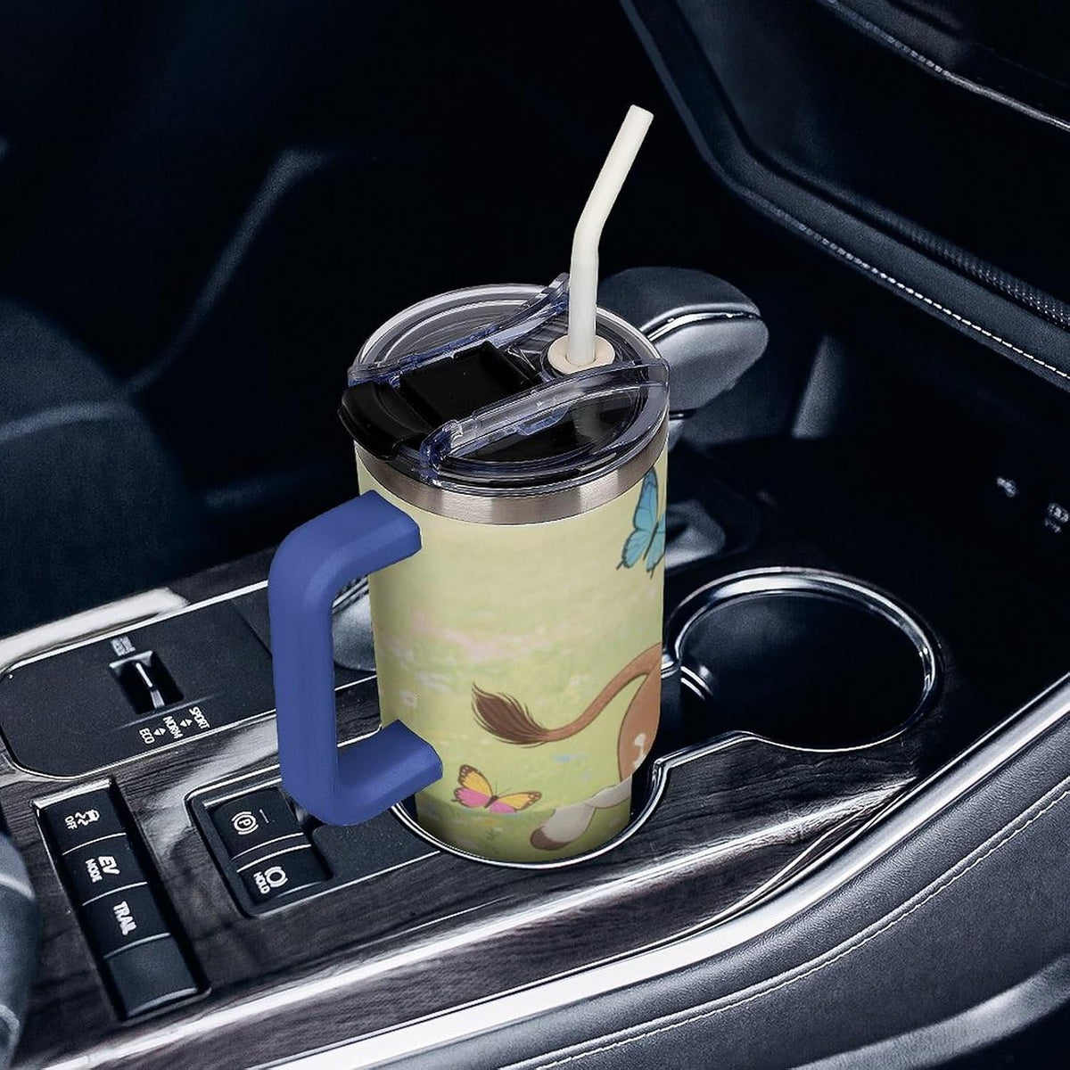 40oz Stainless Steel Cup with Handle And Straw Leak-proof Cup Colorful Dot Sprite for Car Cup Holders And Outdoor Travel