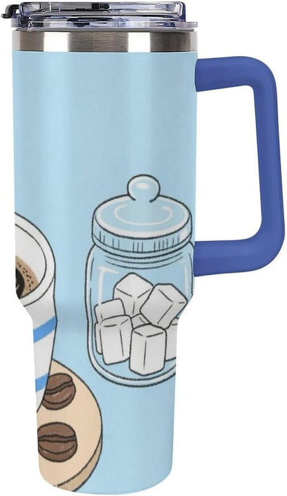40oz Stainless Steel Cup with Handle And Straw Leak-proof Cup Colorful Dot Sprite for Car Cup Holders And Outdoor Travel