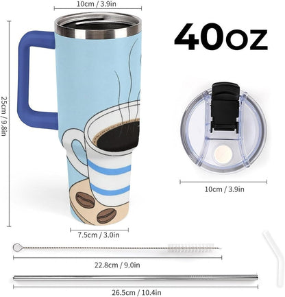 40oz Stainless Steel Cup with Handle And Straw Leak-proof Cup Colorful Dot Sprite for Car Cup Holders And Outdoor Travel