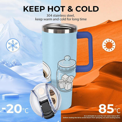 40oz Stainless Steel Cup with Handle And Straw Leak-proof Cup Colorful Dot Sprite for Car Cup Holders And Outdoor Travel