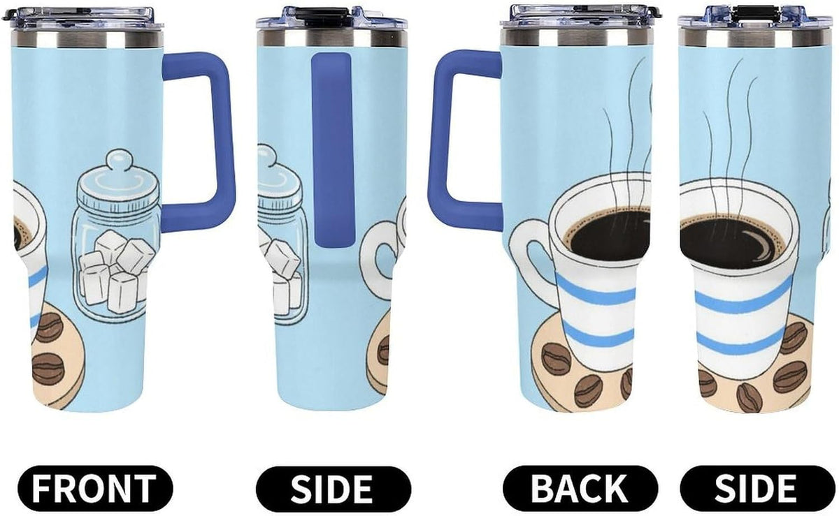 40oz Stainless Steel Cup with Handle And Straw Leak-proof Cup Colorful Dot Sprite for Car Cup Holders And Outdoor Travel