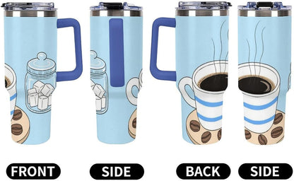 40oz Stainless Steel Cup with Handle And Straw Leak-proof Cup Colorful Dot Sprite for Car Cup Holders And Outdoor Travel