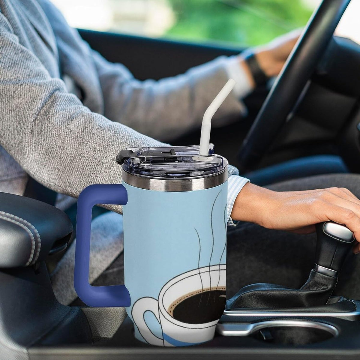 40oz Stainless Steel Cup with Handle And Straw Leak-proof Cup Colorful Dot Sprite for Car Cup Holders And Outdoor Travel