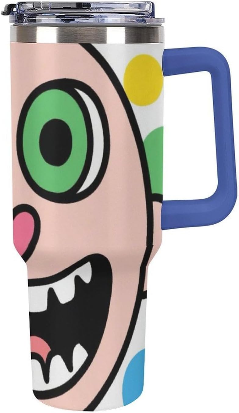 40oz Stainless Steel Cup with Handle And Straw Leak-proof Cup Colorful Dot Sprite for Car Cup Holders And Outdoor Travel