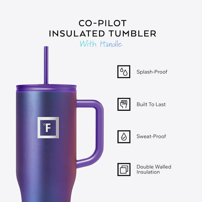 40 oz Co-Pilot Insulated Travel Mug | Insulated Travel Mug with Straw & Flip Cap Lids - Cup Holder Fit, Leakproof, BPA Free, Protective Boot (Desert Oasis)