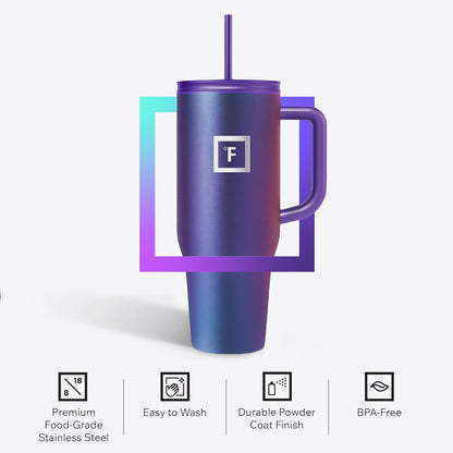 40 oz Co-Pilot Insulated Travel Mug | Insulated Travel Mug with Straw & Flip Cap Lids - Cup Holder Fit, Leakproof, BPA Free, Protective Boot (Desert Oasis)