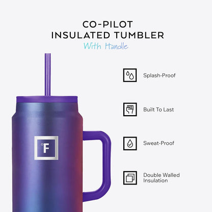 40 oz Co-Pilot Insulated Travel Mug | Insulated Travel Mug with Straw & Flip Cap Lids - Cup Holder Fit, Leakproof, BPA Free, Protective Boot (Desert Oasis)