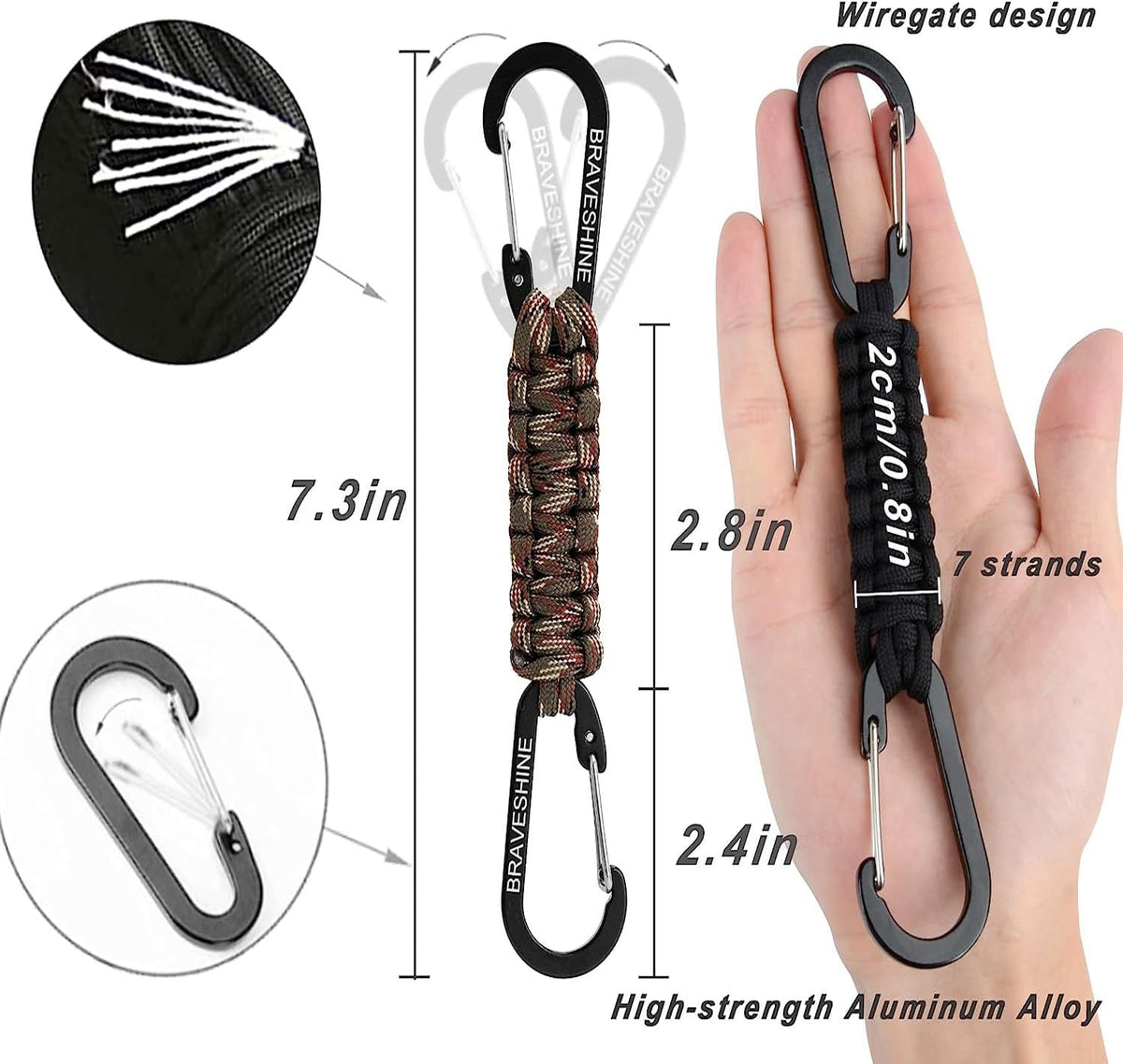 Paracord Keychain Carabiner Clip | D Ring Hanger Lanyard Hook
