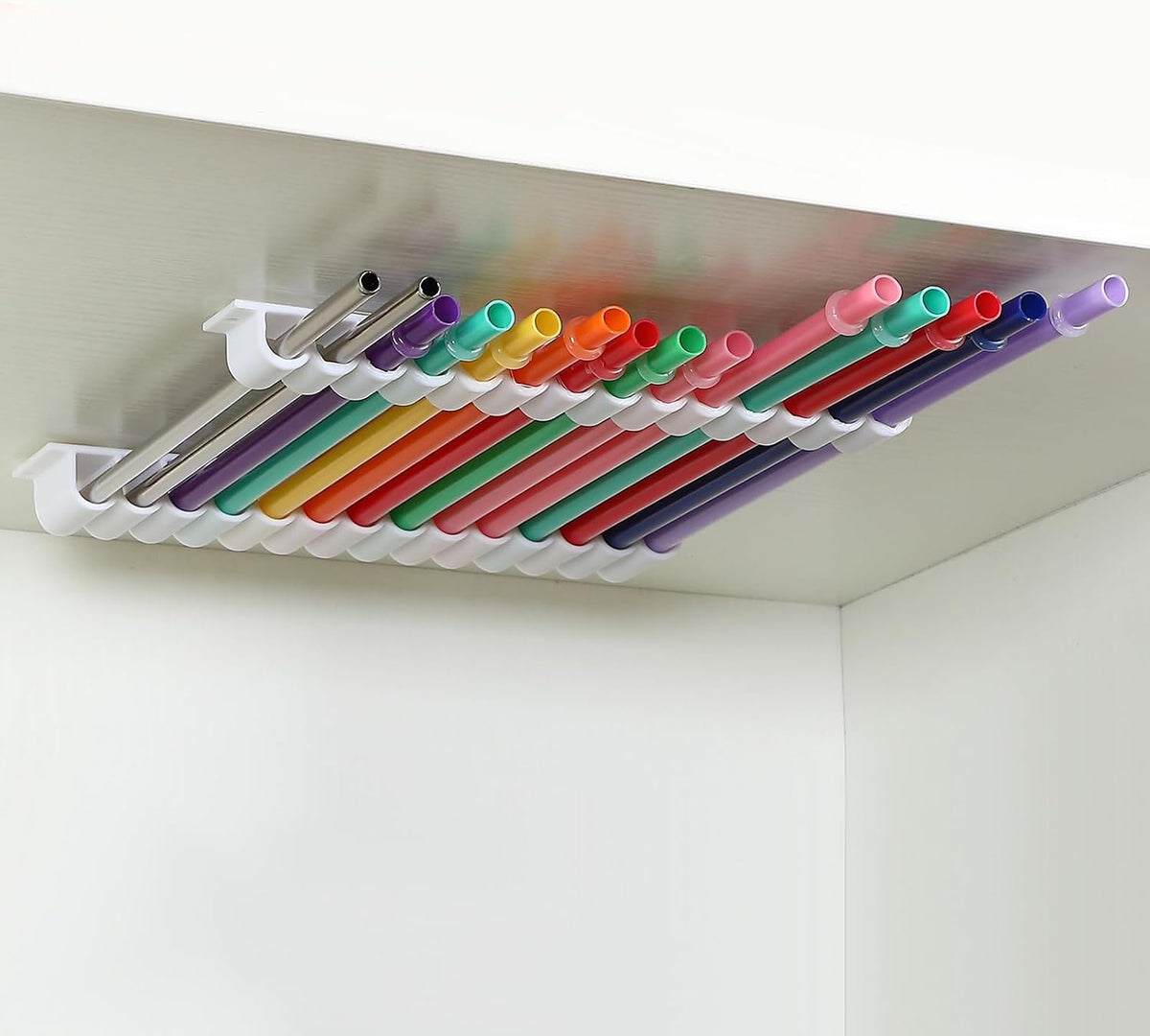 Straw Holder for Cabinet Reusable Straw Organizer, White, Classic