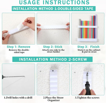 Straw Holder for Cabinet Reusable Straw Organizer, White, Classic