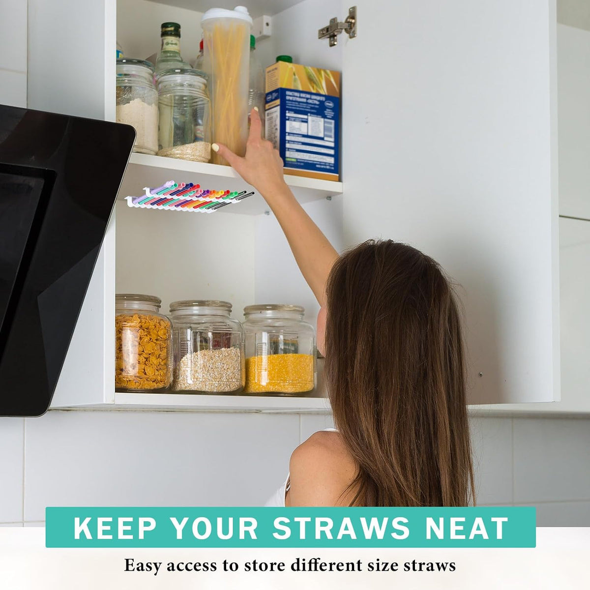 Straw Holder for Cabinet Reusable Straw Organizer, White, Classic