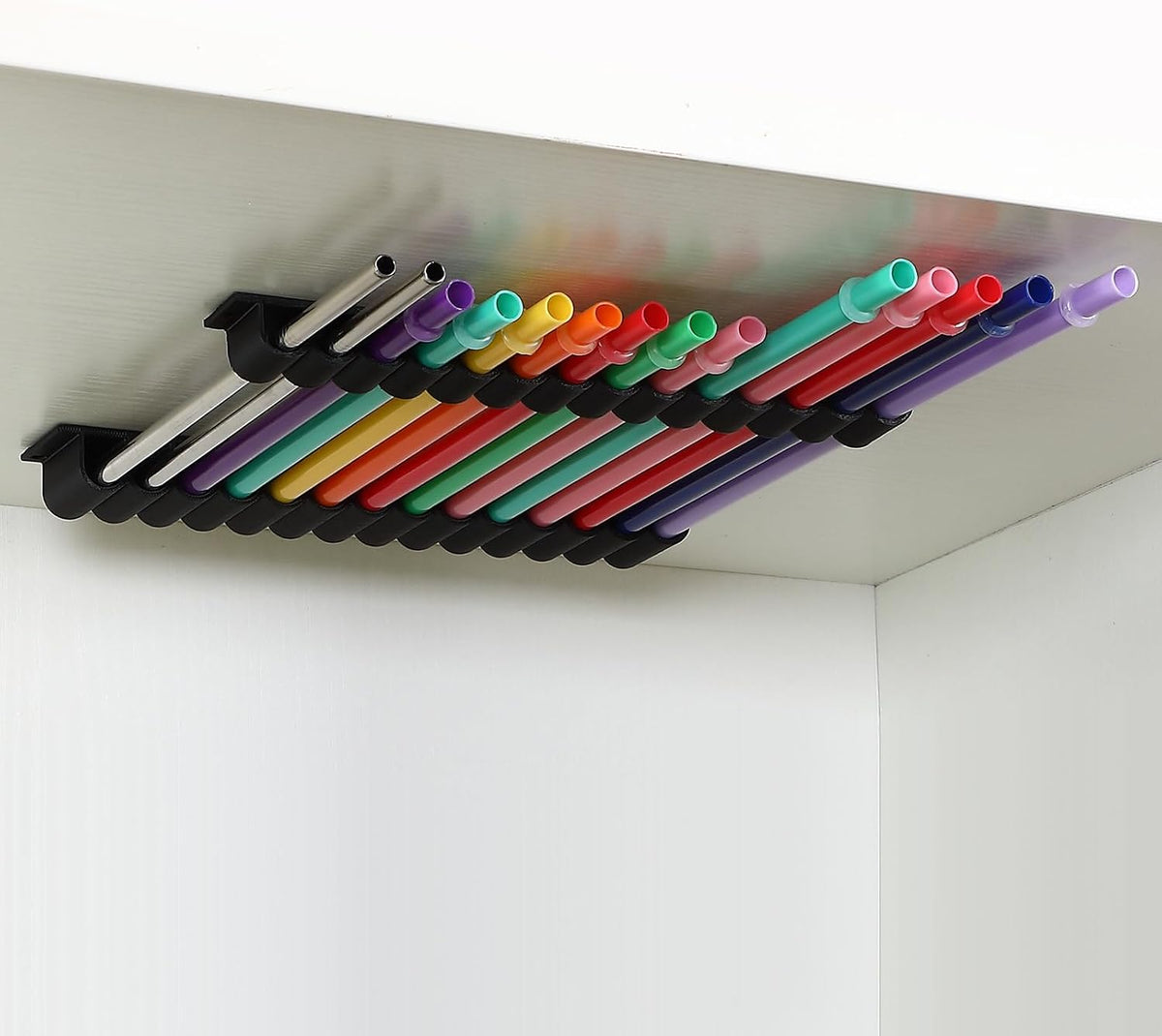 Straw Holder for Cabinet Reusable Straw Organizer, White, Classic