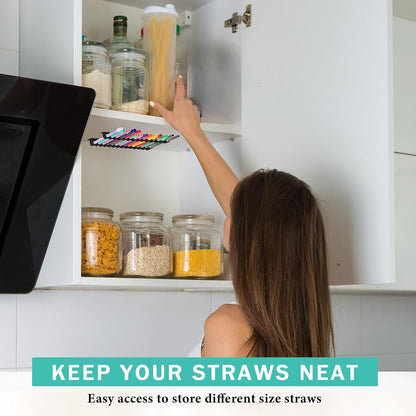 Straw Holder for Cabinet Reusable Straw Organizer, White, Classic