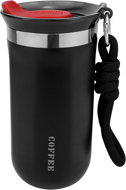 11 Oz Insulated Travel Coffee Mug - Green Reusable Cup With Lid, Spill Proof, Stainless Steel for Hot and Iced Cold Drinks