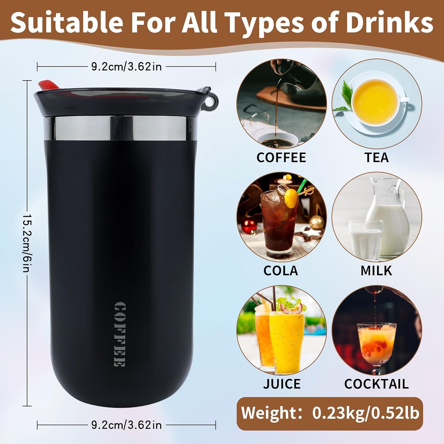 11 Oz Insulated Travel Coffee Mug - Green Reusable Cup With Lid, Spill Proof, Stainless Steel for Hot and Iced Cold Drinks