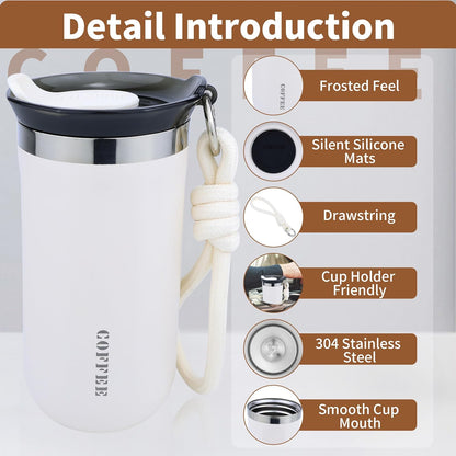 11 Oz Insulated Travel Coffee Mug - Green Reusable Cup With Lid, Spill Proof, Stainless Steel for Hot and Iced Cold Drinks
