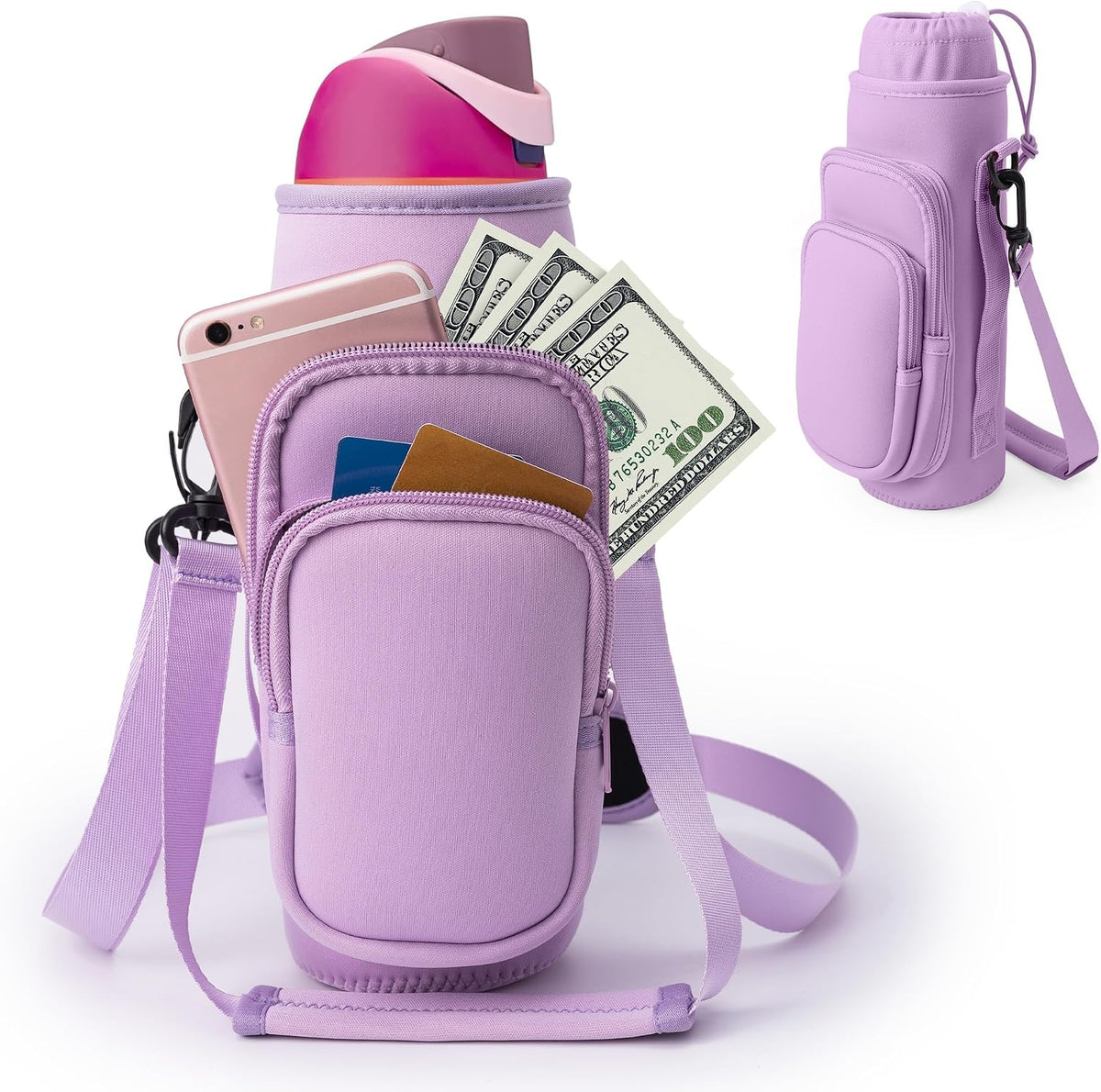 linmaya Water Bottle Carrier Bag,Water Bottle Holder with Straps Phone Pockets Fits Stanley Cup 40oz Tumbler (Purple Daisy-40oz)