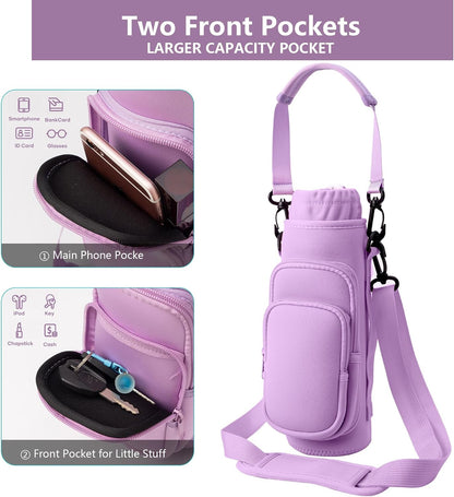 linmaya Water Bottle Carrier Bag,Water Bottle Holder with Straps Phone Pockets Fits Stanley Cup 40oz Tumbler (Purple Daisy-40oz)