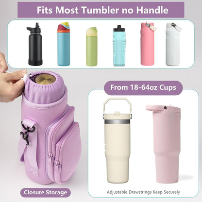 linmaya Water Bottle Carrier Bag,Water Bottle Holder with Straps Phone Pockets Fits Stanley Cup 40oz Tumbler (Purple Daisy-40oz)