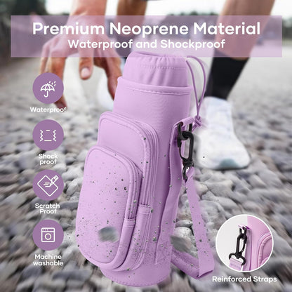 linmaya Water Bottle Carrier Bag,Water Bottle Holder with Straps Phone Pockets Fits Stanley Cup 40oz Tumbler (Purple Daisy-40oz)
