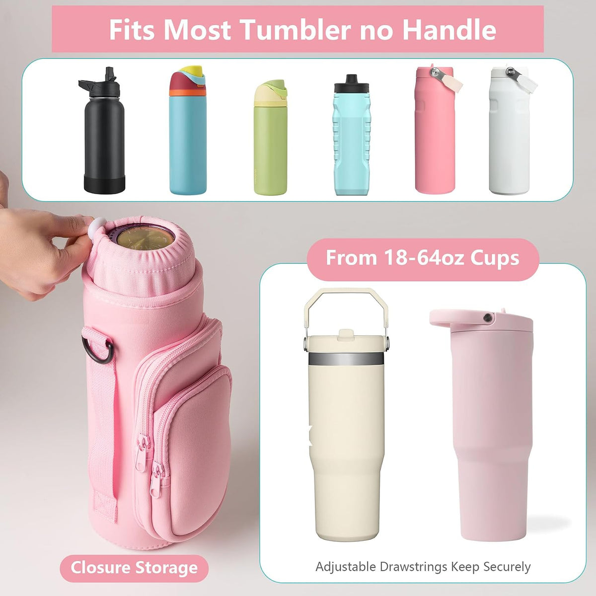 linmaya Water Bottle Carrier Bag,Water Bottle Holder with Straps Phone Pockets Fits Stanley Cup 40oz Tumbler (Purple Daisy-40oz)