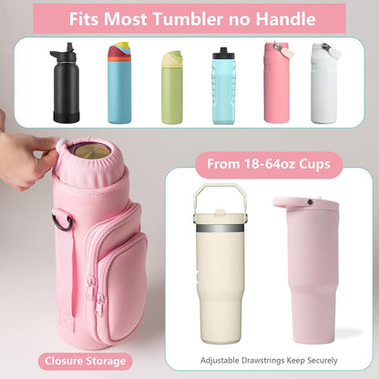 linmaya Water Bottle Carrier Bag,Water Bottle Holder with Straps Phone Pockets Fits Stanley Cup 40oz Tumbler (Purple Daisy-40oz)