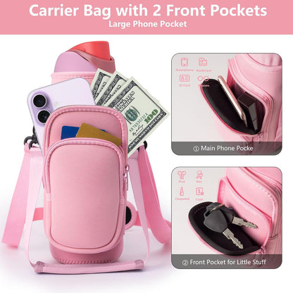 linmaya Water Bottle Carrier Bag,Water Bottle Holder with Straps Phone Pockets Fits Stanley Cup 40oz Tumbler (Purple Daisy-40oz)