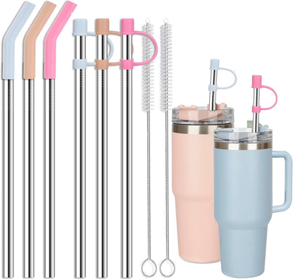 12" Stainless Steel Straws with Covers fit Stanley 40 oz tumbler