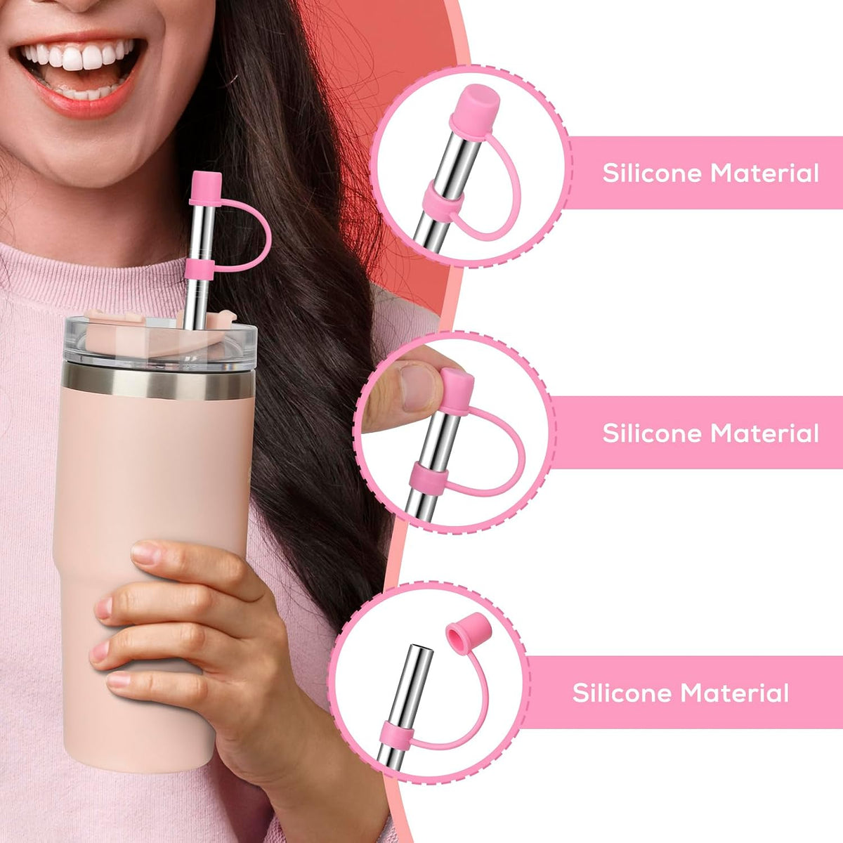 12" Stainless Steel Straws with Covers fit Stanley 40 oz tumbler