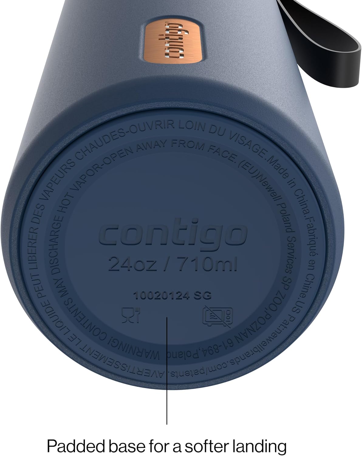 AutoSeal 24 oz Stainless Steel Vacuum-Insulated Water Bottle with Leakproof Push-Button Spout & Lock, Carry Strap, BPA-Free & Lead-Free, Dishwasher Safe