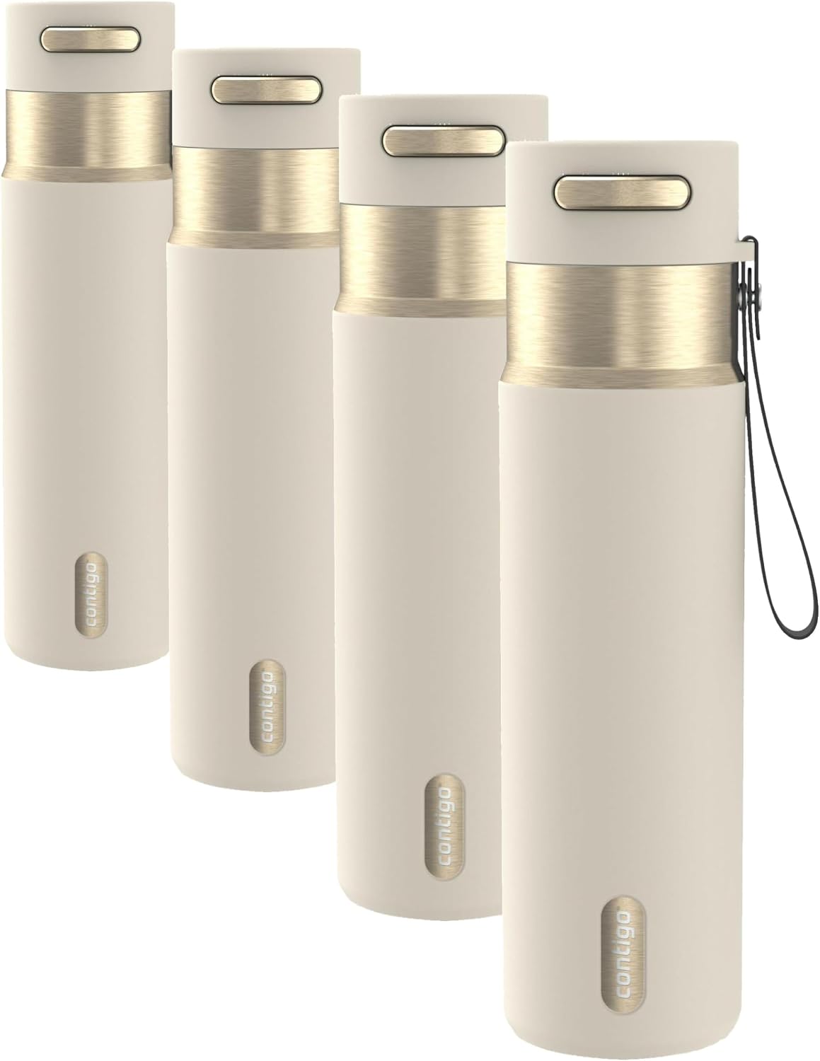 AutoSeal 24 oz Stainless Steel Vacuum-Insulated Water Bottle with Leakproof Push-Button Spout & Lock, Carry Strap, BPA-Free & Lead-Free, Dishwasher Safe