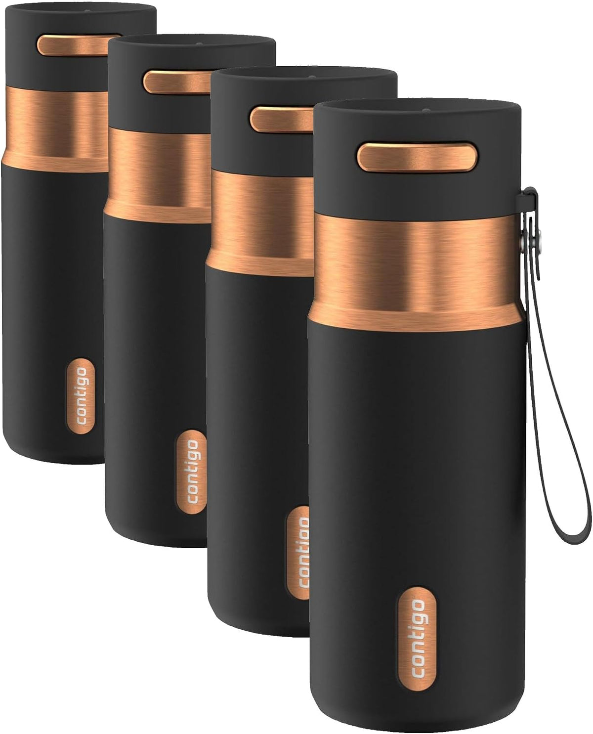 AutoSeal 24 oz Stainless Steel Vacuum-Insulated Water Bottle with Leakproof Push-Button Spout & Lock, Carry Strap, BPA-Free & Lead-Free, Dishwasher Safe