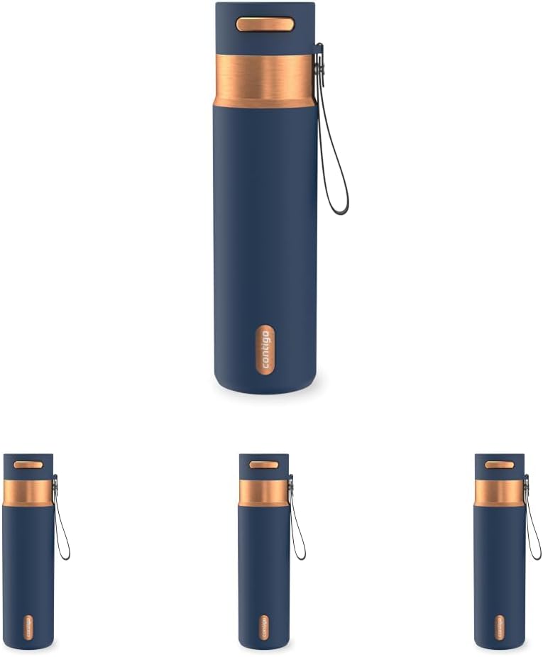 AutoSeal 24 oz Stainless Steel Vacuum-Insulated Water Bottle with Leakproof Push-Button Spout & Lock, Carry Strap, BPA-Free & Lead-Free, Dishwasher Safe
