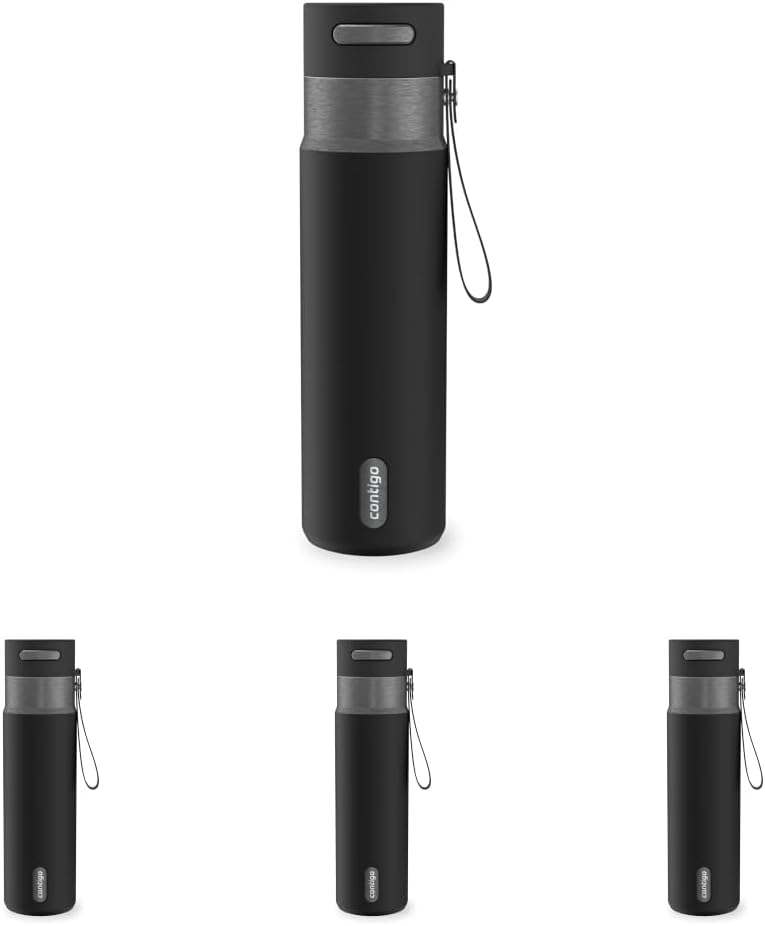 AutoSeal 24 oz Stainless Steel Vacuum-Insulated Water Bottle with Leakproof Push-Button Spout & Lock, Carry Strap, BPA-Free & Lead-Free, Dishwasher Safe