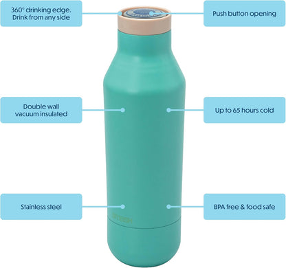 360° Edge Stainless Steel Insulated Water Bottle – Double Wall, Leak Proof, One-Touch Screw Top Lid, 360° Drinking Edge, Green