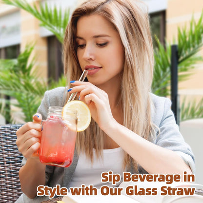 12 Pack Reusable Glass Straw, 8.5" x 10MM Bent Clear Glass Drinking Straws for Hot & Cold Drinks, 2 Cleaning Brushes Included