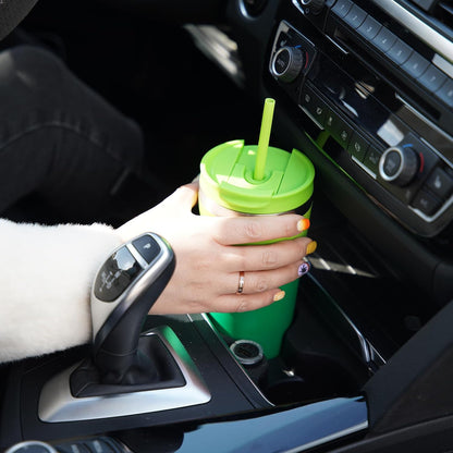 22 oz Coffee Tumbler with Straw, Insulated Stainless Steel Cup | Double Wall Vacuum, Leak Proof Lid, Keeps Hot/Cold/Iced, BPA Free, Cupholder Friendly, Travel, Yummy