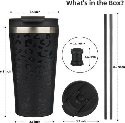 22 oz Coffee Tumbler with Straw, Insulated Stainless Steel Cup | Double Wall Vacuum, Leak Proof Lid, Keeps Hot/Cold/Iced, BPA Free, Cupholder Friendly, Travel, Yummy